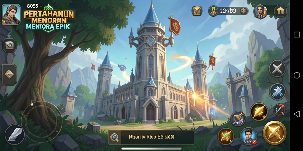 Screenshot utama 8055 menampilkan gameplay intens Tower Defense yang seru.