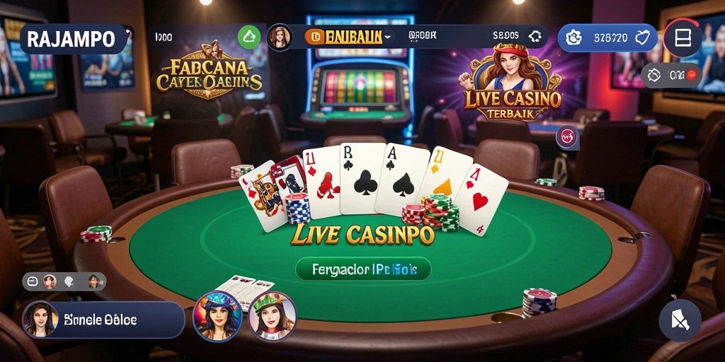 Screenshot utama RAJAMPO menampilkan dealer yang sedang beraksi dalam permainan Live Casino.